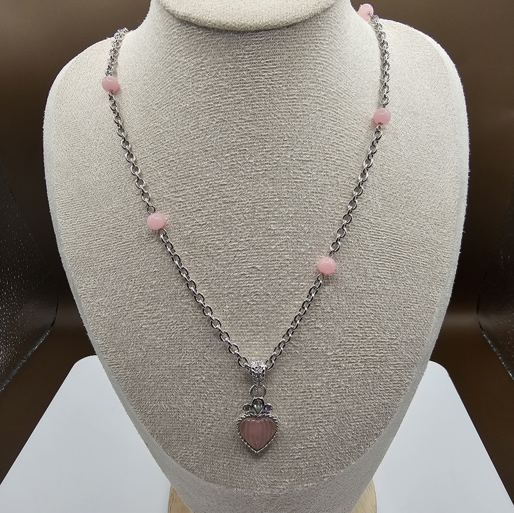 Beautiful Authentic Judith Ripka Pink Jadite 💗 & Beads Sterling Silver Necklace - Picture 2 of 11